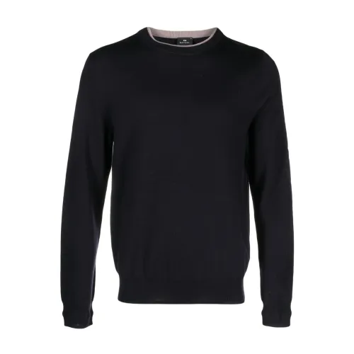Paul Smith , Blue Logo-Embroidered Merino Jumper ,Blue male, Sizes: