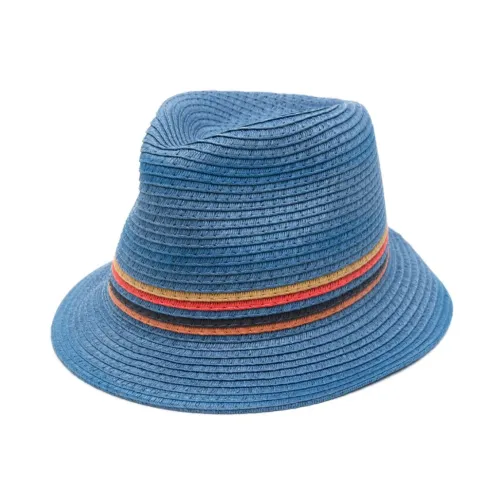 Paul Smith , Blue Straw Artist Stripe Hat ,Blue male, Sizes: