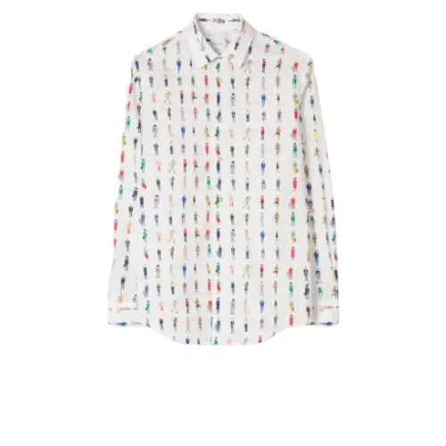 Paul Smith , Colorful People Print Cotton Shirt ,White male, Sizes: