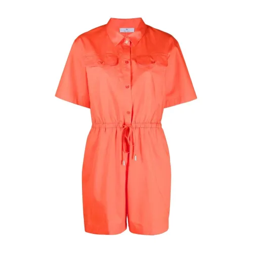 Paul Smith , Coral Red Stretch-Cotton Playsuit ,Orange female, Sizes: