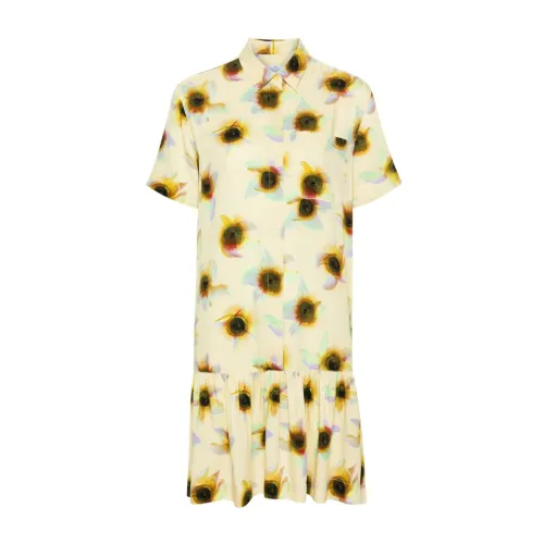 Paul Smith , Floral Print Dress with Ruffle Hem ,Yellow female, Sizes: