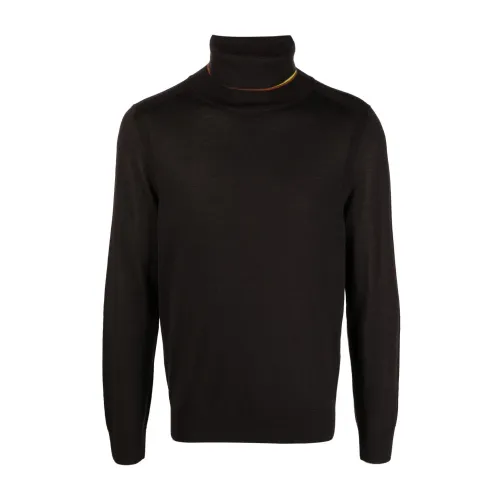 Paul Smith , High-Neck Merino-Wool Jumper ,Brown male, Sizes: