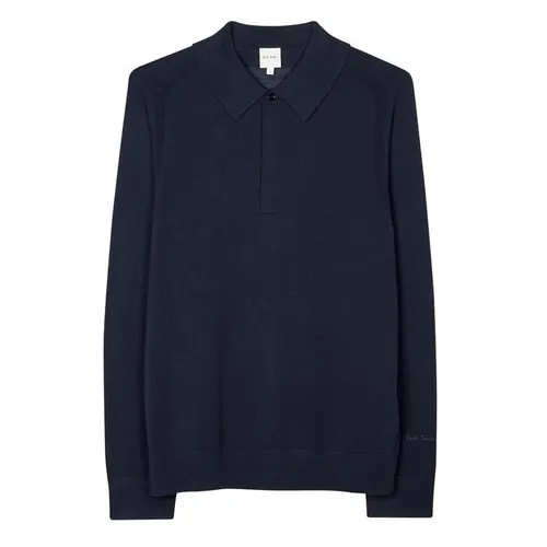 PAUL SMITH Long-Sleeve Knitted Polo Shirt - Blue