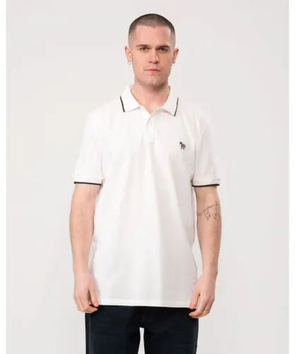 Paul Smith Mens Regular Fit Short Sleeve Zebra Polo Shirt With Contrast Tipping - White