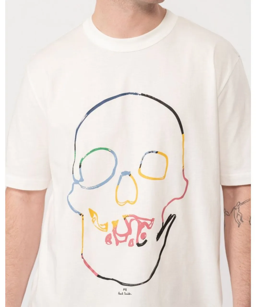 Paul Smith Mens Short Sleeve Linear Skull T-Shirt - White