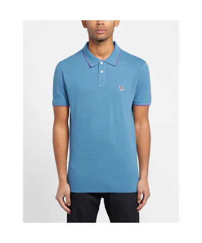 Paul Smith Mens Zebra Logo Polo Shirt in Blue Cotton