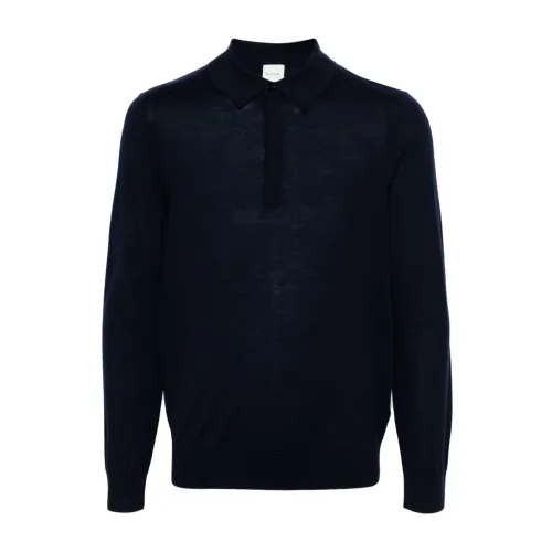 Paul Smith , Merino Wool Polo Shirt Navy Blue ,Blue male, Sizes: