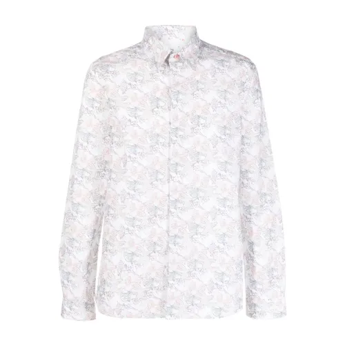 Paul Smith , Ocean Print Cotton Shirt White ,White male, Sizes: