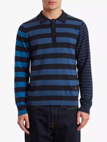 Paul Smith Organic Cotton Stripe Long Sleeve Polo Shirt, Blue - Blue - Male