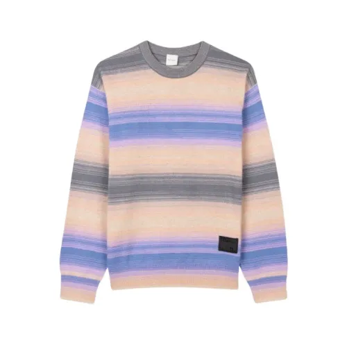 Paul Smith , Peach Stripe Cotton Crewneck Sweater ,Gray male, Sizes: