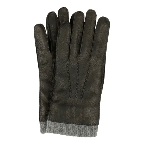 Paul Smith , Ribbed Edge Deer Skin Gloves ,Black male, Sizes:
