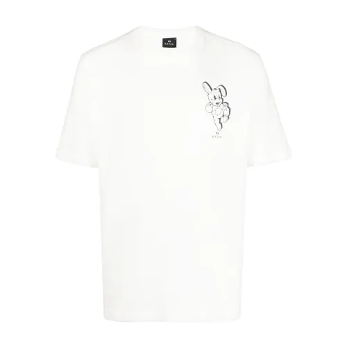 Paul Smith , White Rabbit-Print Cotton T-Shirt ,White male, Sizes:
