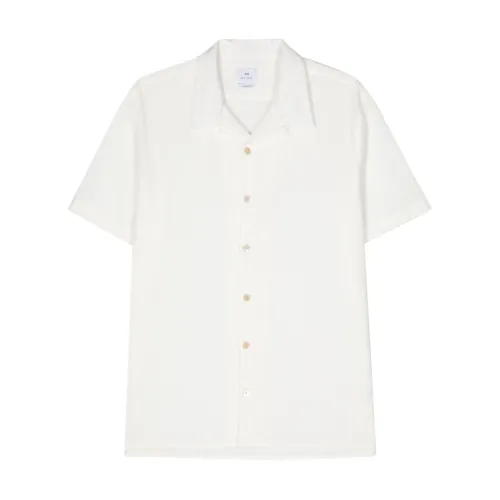 Paul Smith , White Seersucker Cuban Collar Shirt ,White male, Sizes:
