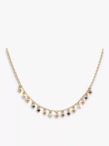 PDPAOLA Cubic Zirconia Charm Drop Chain Necklace, Gold/Multi - Gold/Multi - Female