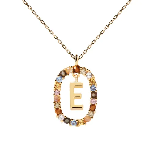 PDPAOLA Gold Plated Floating Letter E Necklace