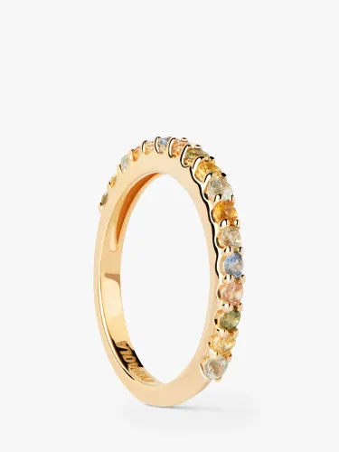 PDPAOLA Rainbow Cubic Zirconia Half Eternity Ring, Gold/Multi - Gold/Multi - Female - Size: L