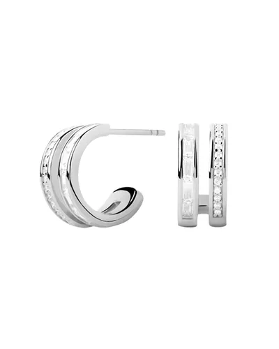 PDPAOLA Silver Bianca Double Band Crystal Hoops - Silver
