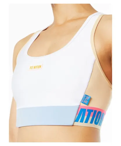 P.E Nation PE Womens Gravity Sports Bra in White Recycled polyester