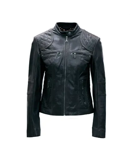 Pelle D'annata Womens D’annata Ladies Real Leather Biker Jacket in Black