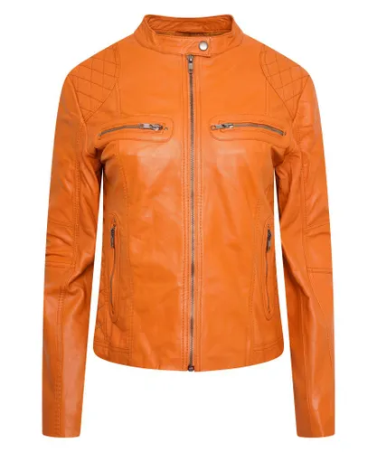 Pelle D'annata Womens D’annata Ladies Real Leather Biker Jacket in Light Orange