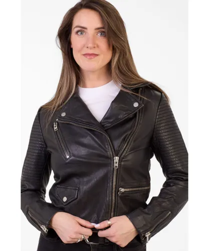Pelle D'annata Womens D’annata Patago Real Leather Biker Jacket in Black