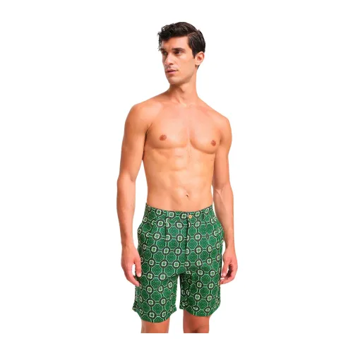 Peninsula , Classic Cut Linen Bermuda Shorts ,Green male, Sizes: