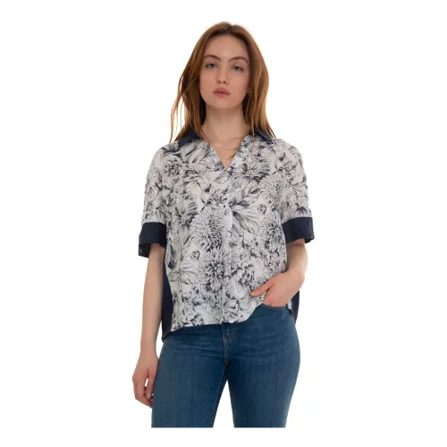 Pennyblack , Flower Print Linen Shirt ,White female, Sizes: