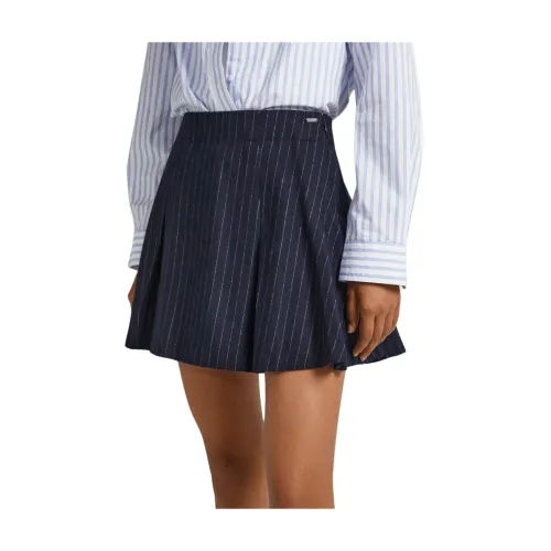Pepe Jeans , Mini Cotton Skirt with Pleated Details ,Blue female, Sizes: