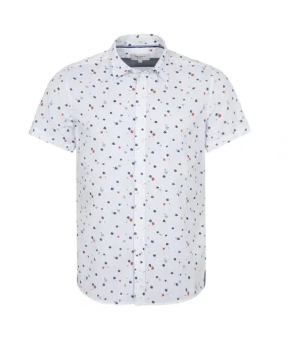 Pepe Jeans Slim Fit Printed Short Sleeve Multicoloured Mens Shirt PM305800 800 - White Cotton