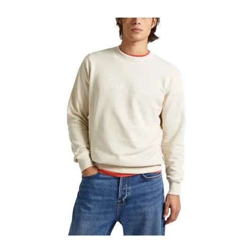 Pepe Jeans , Soft Cotton Sweatshirt with Distinctive Logo ,Beige male, Sizes: