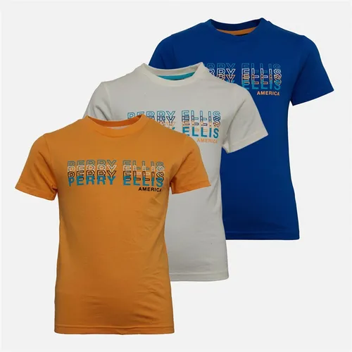 Perry Ellis Boys Three Pack T-Shirts Pumpkin/Blueiolite/Bright White
