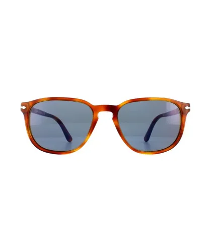 Persol Rectangle Mens Terra Di Siena Light Blue Sunglasses - Brown - One