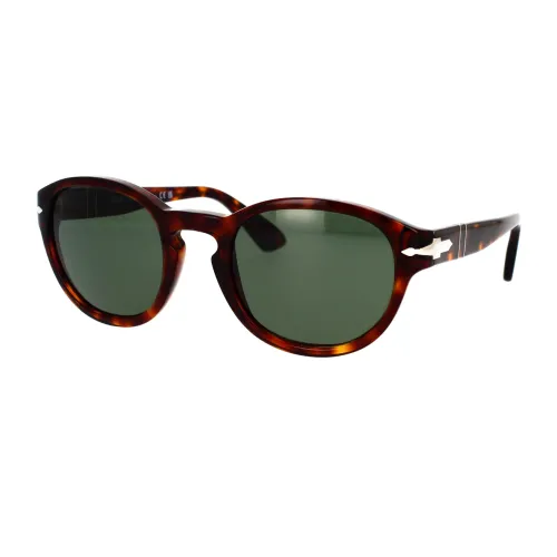 Persol , Vintage Round Sunglasses in Havana with Green Lenses ,Brown unisex, Sizes: