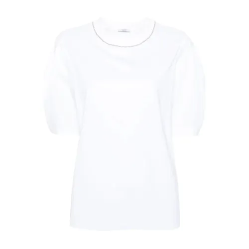 Peserico , Bead-Trim T-Shirt ,White female, Sizes: