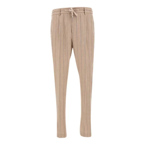 Peserico , Beige Linen Pinstripe Jogger Trousers ,Beige male, Sizes: