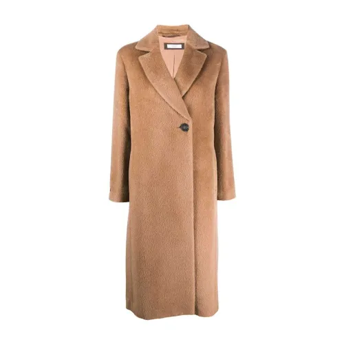 Peserico , Beige Wool Coat with Notched Collar ,Beige female, Sizes: