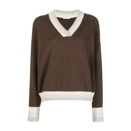 Peserico , Contrast-trim Knitwear Jumper ,Brown female, Sizes: