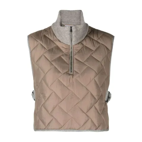 Peserico , Cropped Padded Gilet ,Brown female, Sizes:
