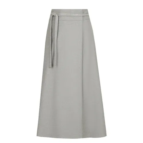 Peserico , Flannel Wrap Skirt with Contrast Belt ,Gray female, Sizes: