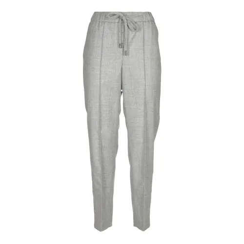 Peserico , Grey Wool Trousers with Elastic Waist ,Gray female, Sizes: