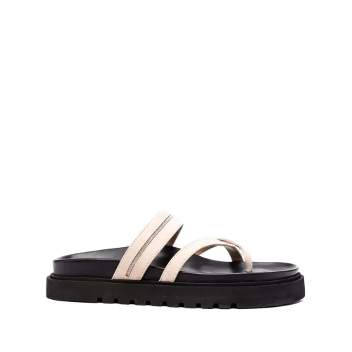 Peserico , Leather Platform Slip-On Sandals ,Beige female, Sizes:
