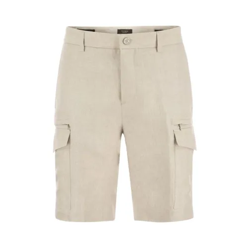 Peserico , Linen cargo bermuda shorts ,Beige male, Sizes: