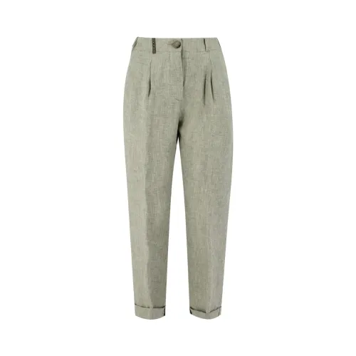 Peserico , Linen Trousers with Elasticated Waist ,Gray female, Sizes: