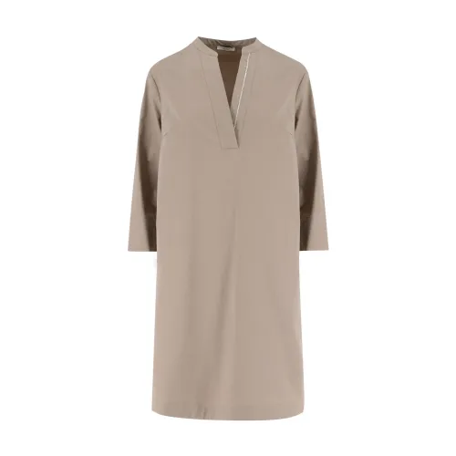 Peserico , Mandarin Collar Midi Dress ,Brown female, Sizes:
