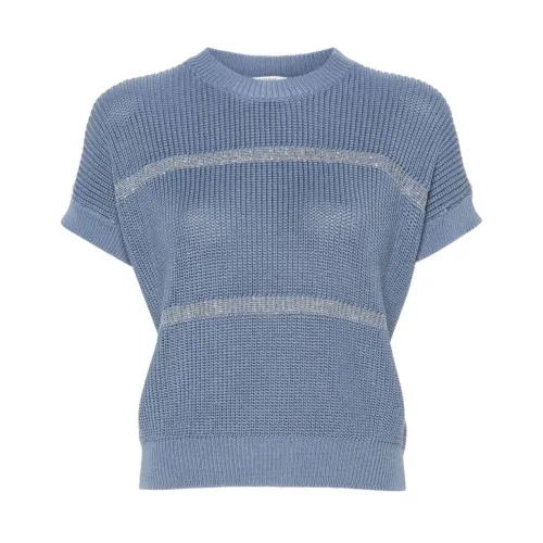 Peserico , Punto Luce Avio Short Sleeve Sweater ,Blue female, Sizes: