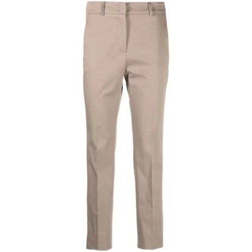 Peserico , Slim Beige Trousers with Patch Detail ,Beige female, Sizes: