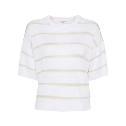 Peserico , Striped Knit Top with Lurex Detail ,White female, Sizes: