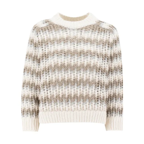 Peserico , Striped Net Weave Sweater ,Beige female, Sizes: