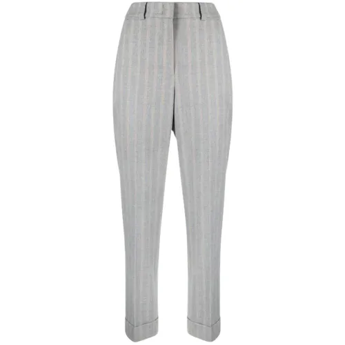 Peserico , Striped Tapered-Leg Cropped Trousers ,Gray female, Sizes: