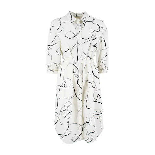 Peserico , Timeless Midi Dress with All-Over Print ,White female, Sizes: